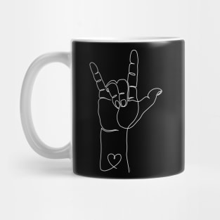 ASL Hand Sign I Love You with Heart One Line Art Mug